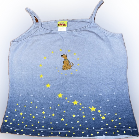 Vintage 90s Y2K Blue Scooby-Doo Stars Celestial Women's Sleep Cami Tank Top XL - Picture 5 of 10